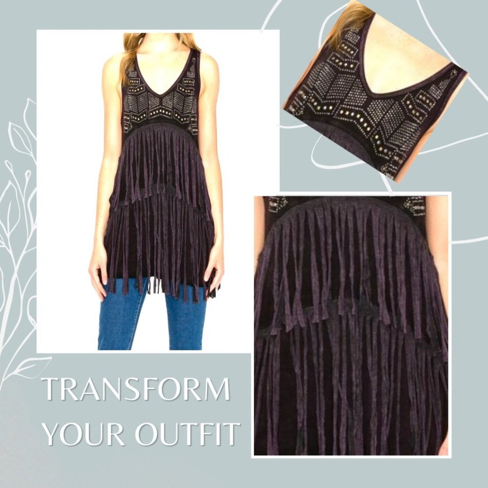 BULLY Designer FRINGE & BLING Dangling TANK TOP Embellished T-SHIRT Priced CHEAP